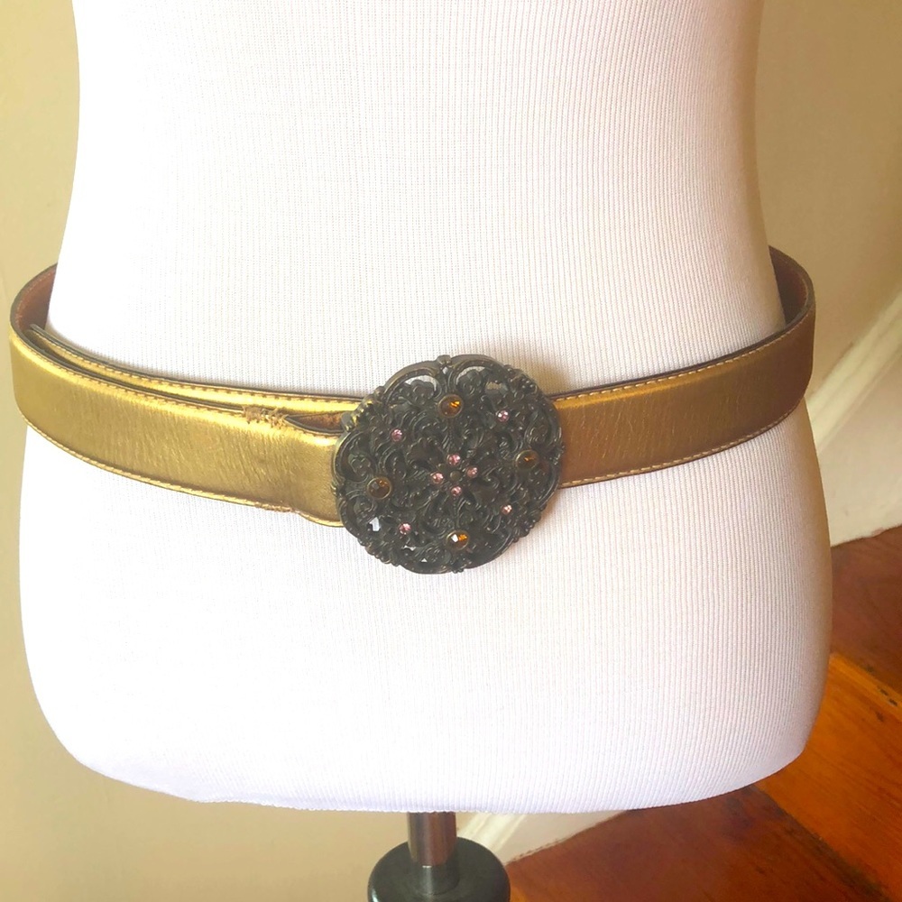 Fossil Genuine Leather Belt with Jeweled Buckle